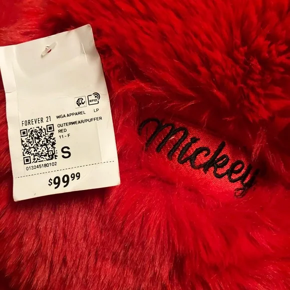 Red Mickey Mouse (Official F21 x Disney) Fur Crop Jacket - Picture 5 of 5